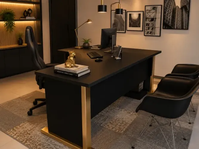 Mesa Executiva Delluxe Gold. Cx Com 4 Tomadas: L200cm x P160cm x A74cm