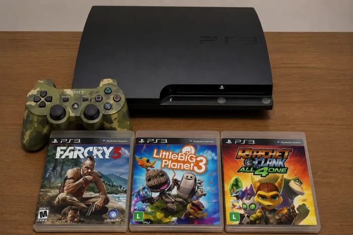 Ps3 desbloqueado + Controle + 3 jogos