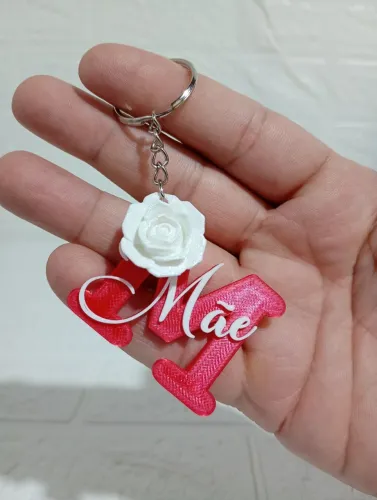 Kit 10 chaveiros Mãe com flor branca