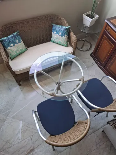 Conjunto sofá 2 cadeiras mesa para varanda