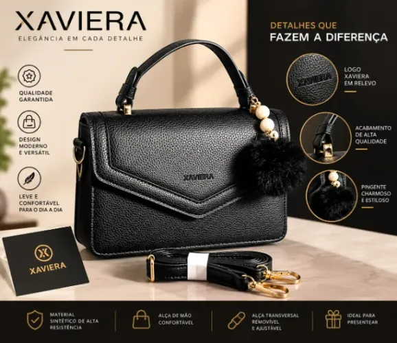 Bolsa Feminina Elegante com Alça Removível e Chaveiro Pompom Xaviera