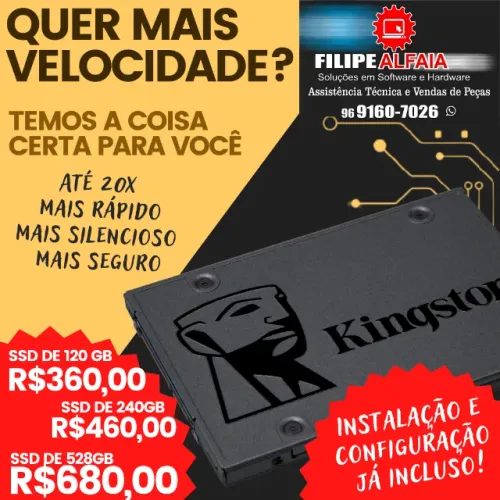 SSD! DEIXE SEU NOTEBOOK ou PC 20X MAIS RÁPIDO AGORA! (Produto novo e instalação Inclusa)