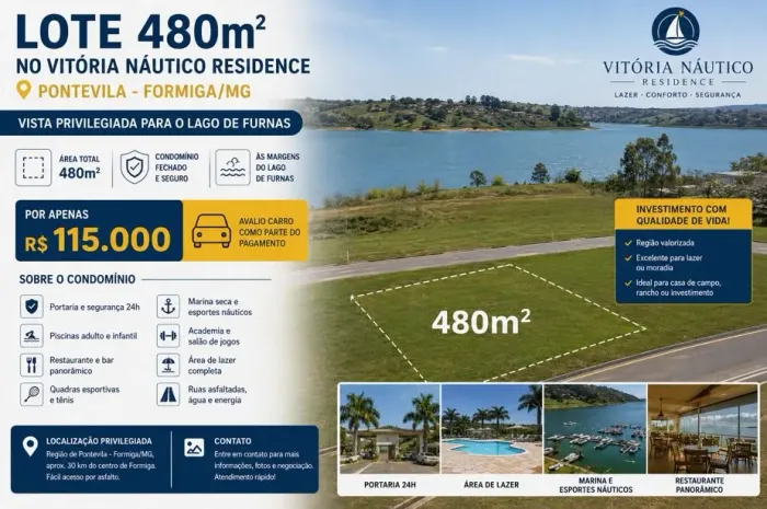 Lote 480m² no Vitória Náutico Residence | Vista Para Furnas | Aceito Carro