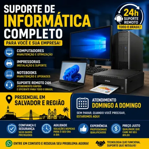Técnico de Informática Instalação de Impressora PC Gamer Notebook  Programas em Salvador 