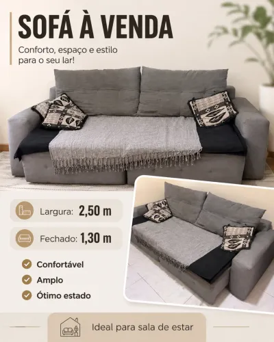 Sofá Retrátil - Cor Cinza