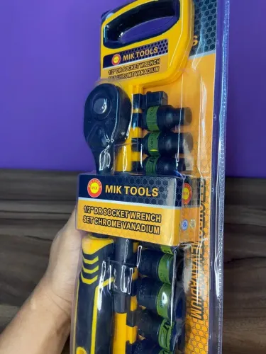 Jogo Soquete Sextavado 12 com Catraca Cr v 9 Pç Profissional Mik Tools