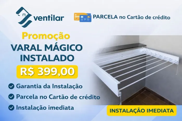 VARAL MÁGICO INSTALADO 90 CM 06 VARETAS