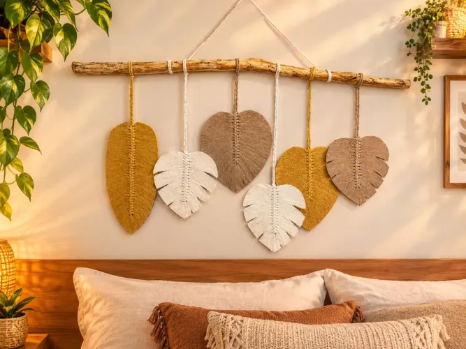 Painel de Folhas em Macramé Grande Promoção