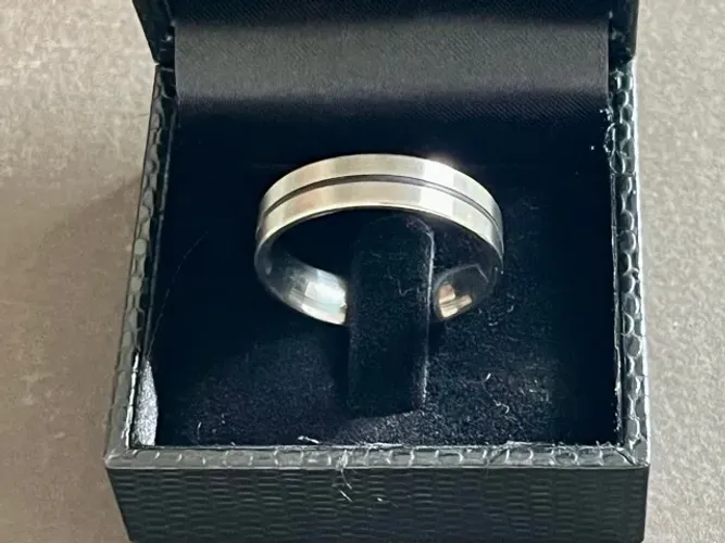 Anel aço inox cirurgico 316l masculino liso reto prata fio preto