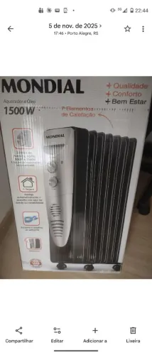 Aquecedor a Óleo Mondial A-06 1500W semi-novo na caixa