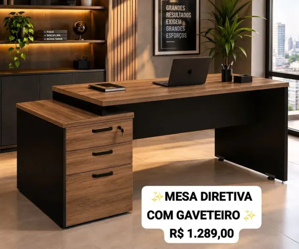 Mesa de escritório diretor com gaveteiro