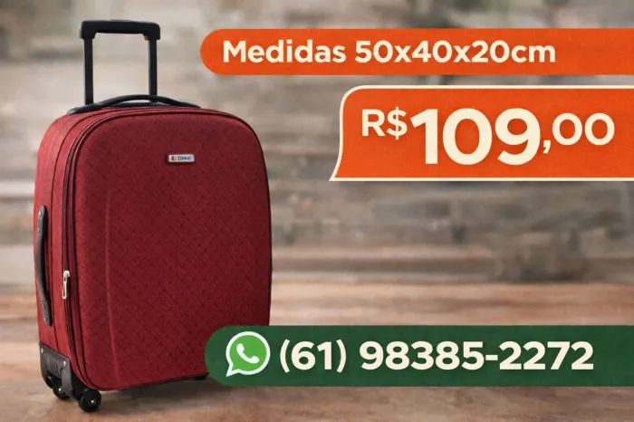 Vendo Mala de Viagem Tonin Vinho - Rígida em Tecido, com Rodinhas 360°