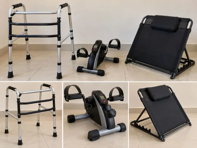KIT DE MOBILIDADE E EXERCÍCIOS - ANDADOR + MINI BIKE ACTE + ENCOSTO RECLINÁVEL