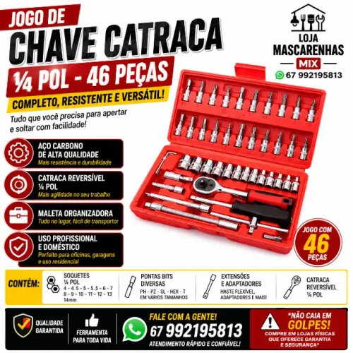 Jogo de Chave (PEQUENA) 1/4 pol. 46peças COD: 094