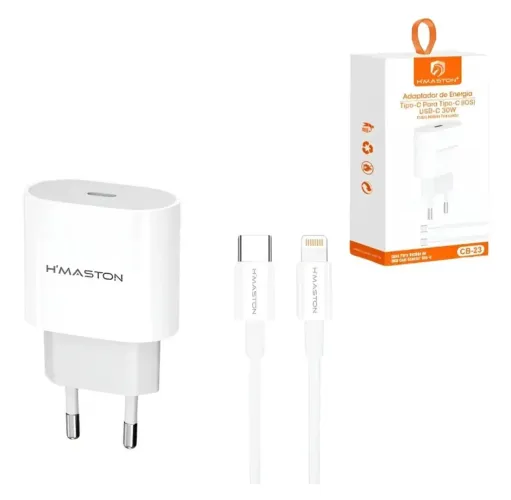 CARREGADOR HMASTON TIPO C PARA IPHONE(LIGHTNING) 30 W RÁPIDO+CABO