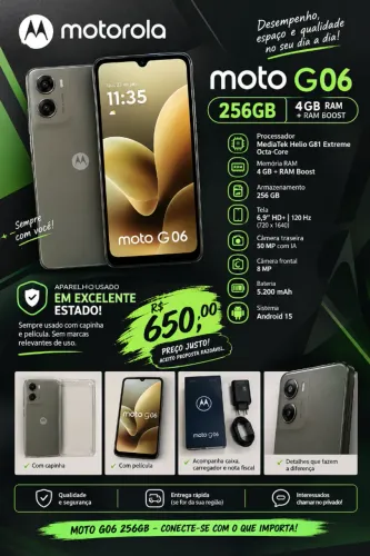 Moto G06 256GB 4GB RAM + RAM Boost | Completo | R$ 650