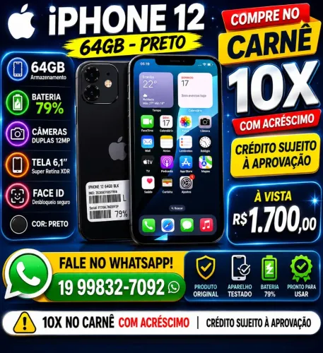 iPhone 12 64gb preto bateria 79%