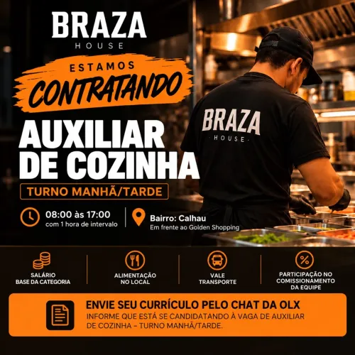 VAGA: AUXILIAR DE COZINHA - TURNO MANHÃ/TARDE