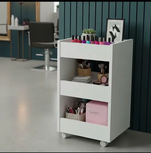 Carrinho organizador multiuso com 3 prateleiras mdf  - idealpara salão/barbearia/manicure 