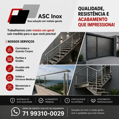 Serviço de inox, escadas, guarda corpo, corrimão 