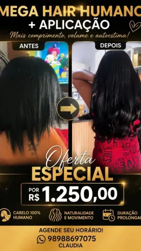 Mega hair+aplicação por 1250, aplicação aprtir 199