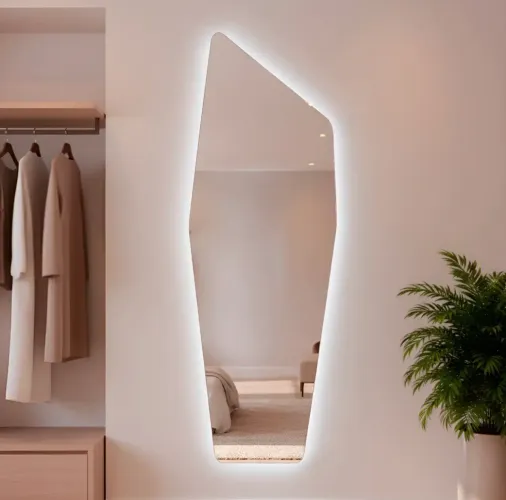 Espelho Orgânico com LED Frio 150x50 cm - Decorativo para Sala, Quarto, Banheiro e Hall