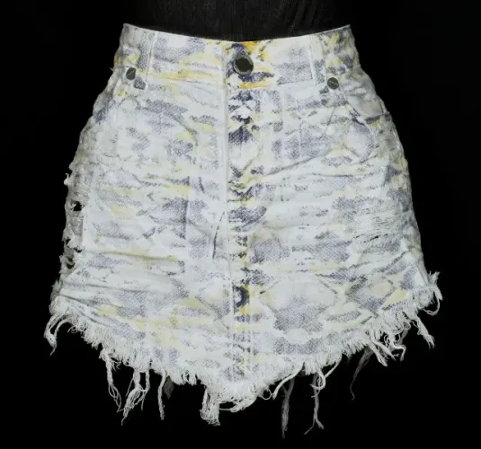 saia mini curta jeans destroyec off white animal print john john - veste 40 - ref. 5218