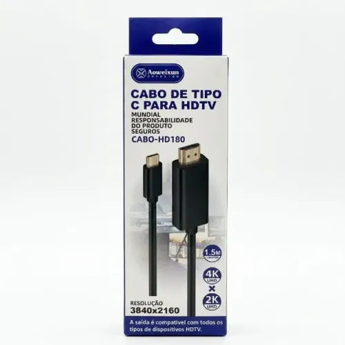 Cabo Adaptador Tipo-C para HDMI Aoweixun 4K Ultra HD 1.5m CABO-HD180 Transmissor TV pode r