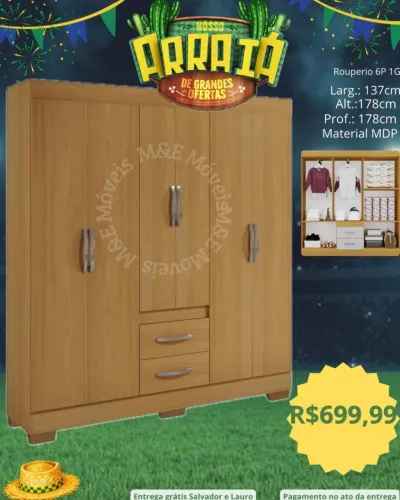 Guarda roupa 6 portas novo e com entrega grátis 