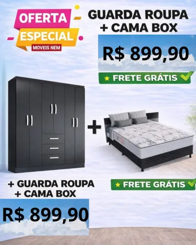 Combo guarda roupa + cama box Mônaco casal