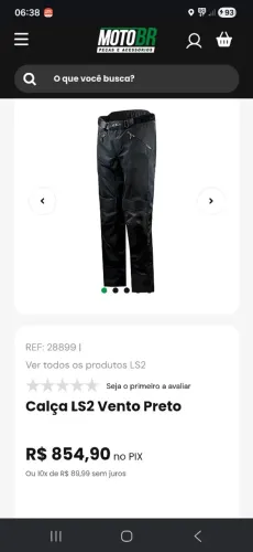 Calça LS2 VENTO BLACK MASCULINA 