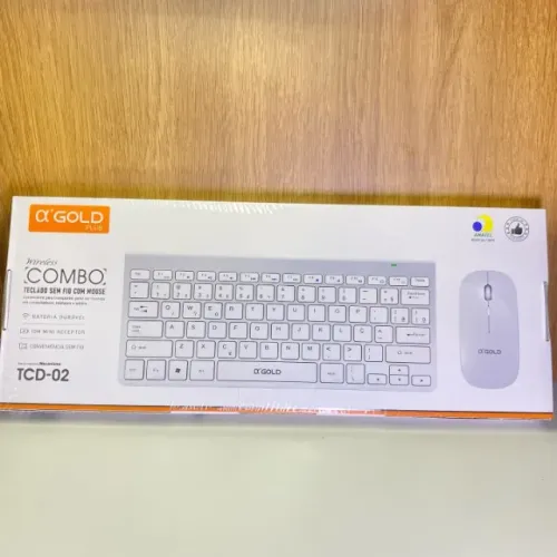 KIT TECLADO MOUSE SEM FIO BRANCO A?GOLD