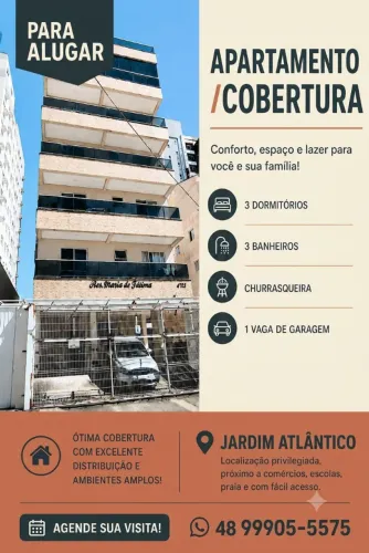 ALUGUEL ANUAL COBERTURA 3 QUARTOS DORMITÓRIOS FLORIANÓPOLIS CONTINENTE DIRETO PROPRIETÁRIO