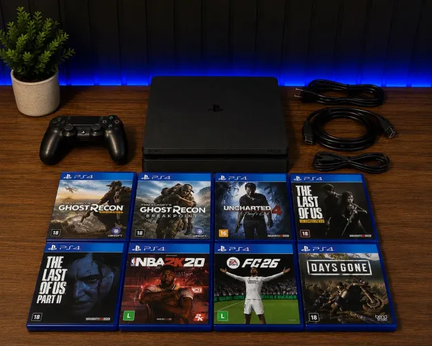 PlayStation 4 Slim 500GB + 8 Jogos Originais + Controle Original