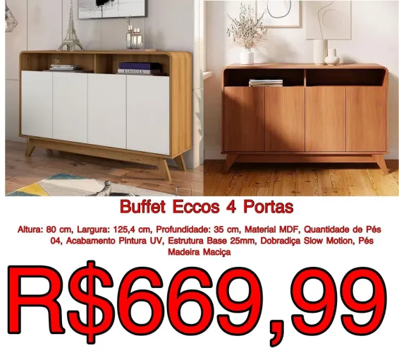 Aparador Buffet Ecos 100% MDF / 2 cores / pague na entrega / entregamos até 24h