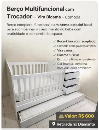 Berço Multifuncional - Com trocador e cômoda 