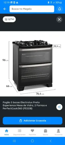 Fogão electrolux dois fornos 220 v novo na embalagem.