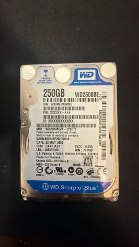 HD WD WesterDigital 250gb (tamanho notebook)
