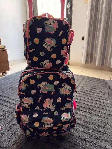 Mochila + lancheira + estojo puket unicórnio 