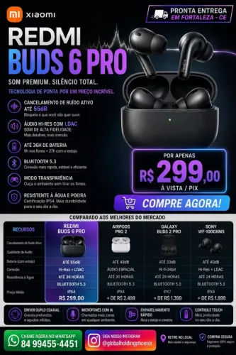 Xiaomi Redmi Buds 6 Pro Original - Novo