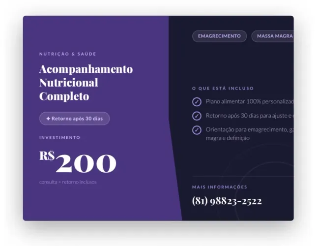 Acompanhamento Nutricional Completo com Retorno em 30 Dias