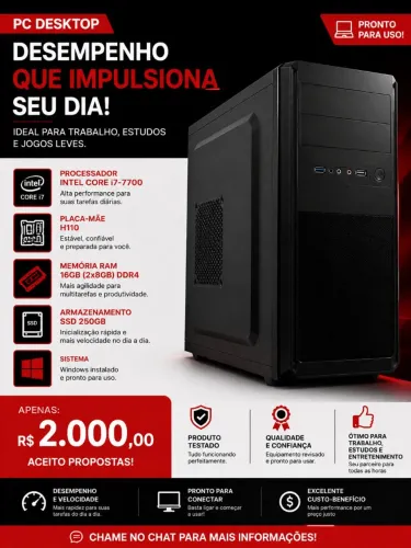 PC Desktop Intel Core i7-7700 | 16GB RAM | SSD 250GB