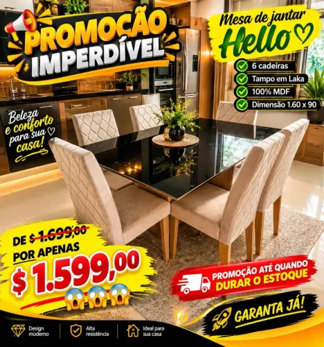 Mesa Com seis cadeiras nova na promoção