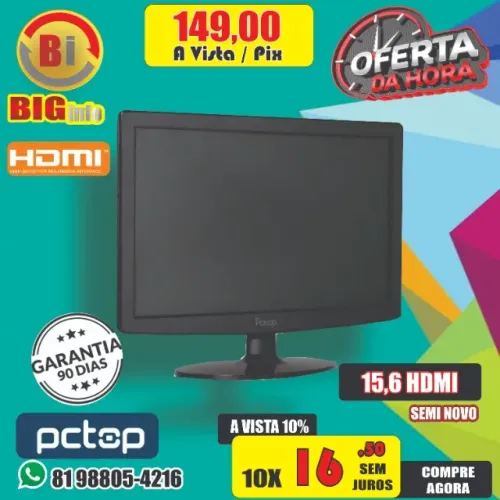 Monitor PCTOP 15.4" LED Wide mlp154hdmi - SEMINOVO - Em ate 10x Fixas