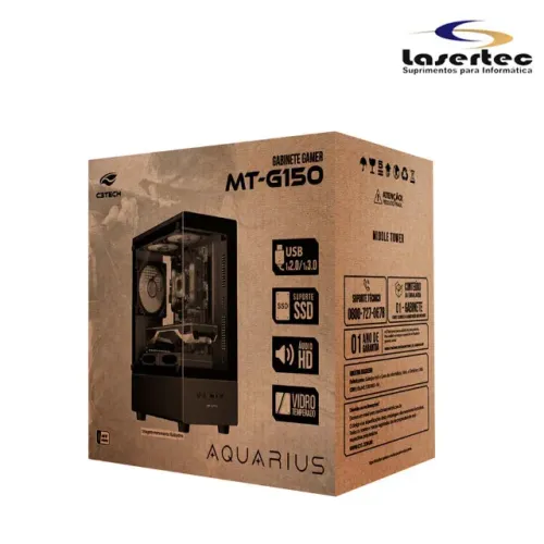 Gabinete Gamer C3Tech Aquarius MT-G150BK Preto - Sem Fonte