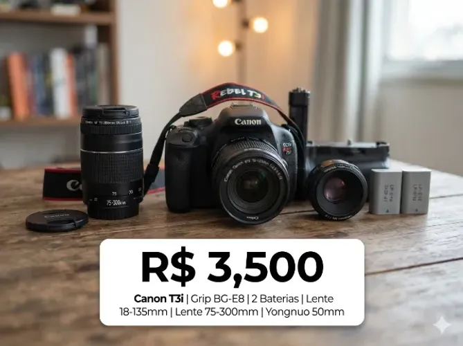 Kit Fotográfico Canon T3i Completo - Pronto para Fotografar e Gravar!