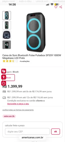 Caixa de som pulse 1000w
