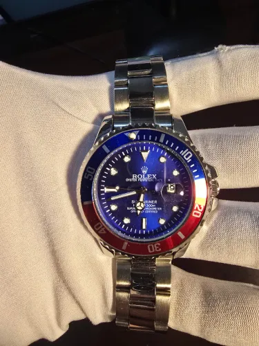 Relógio Rlx executivo pulseira metálica fundo azul catraca giratória quartz fecho cravado