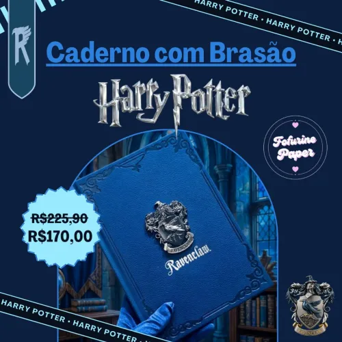 CADERNO HARRY POTTER CORVINAL ( 18×12,5 ) CAPA COM APLIQUE DE BRASÃO | ZONA CRIATIVA 