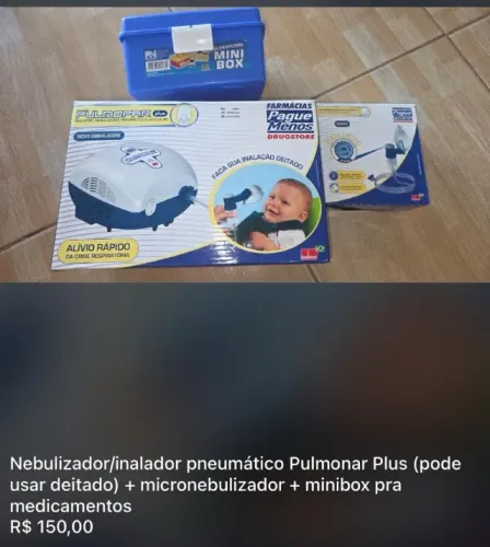 Nebulizador/inalador pneumático Pulmonar Plus (pode usar deitado) Completo.